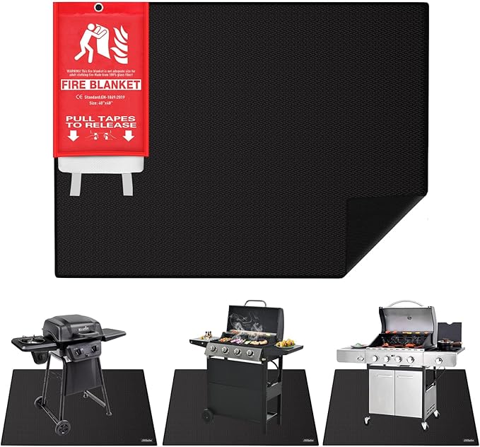 Large Under Grill Mat with 40” x 40“Fire Blanket, Double-Sided 65” x 48“Fireproof Grill Pad for Outdoor Grill,Indoor Fireplace Fire Pit Mat, Waterproof Oilproof BBQ Mat for Deck Patio Lawn