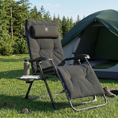 EVER ADVANCED Aluminum Zero Gravity Chair Oversized, 2.4" Thick Padded Reclining Lounge Chair with Adjustable Headrest & Side Table, Heavy Duty Support 350 lbs, Foldable for Outdoor & Indoor, Black