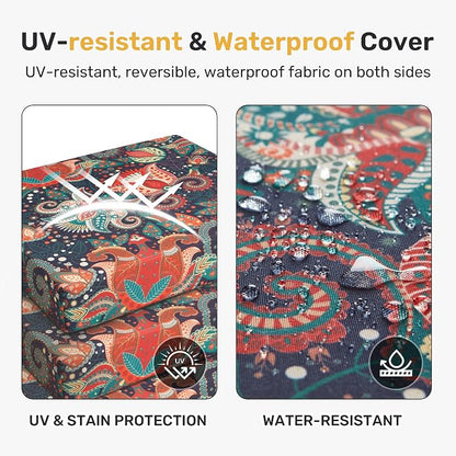 UNIKOME Outdoor Chair Cushions Pack of 4, Water Resistant Patio Cushions with Ties, High Density Sponge Filling Square Corner Seat Cushions for Outdoor Furniture, 18.5"*16"*3", Boho