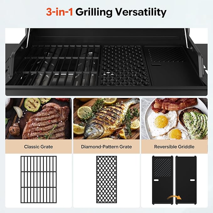 Brand-Man 4 Burner Propane Gas Grill with Infrared Side Burner, 52,000 BTU Total BBQ Grill with Porcelain-Enameled Cast Iron Diamond-Pattern Grates & Griddle for Outdoor Barbecue Grilling