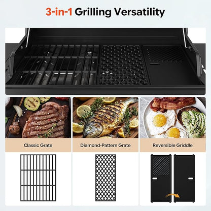 Brand-Man 4 Burner Propane Gas Grill with Infrared Side Burner, 52,000 BTU Total BBQ Grill with Porcelain-Enameled Cast Iron Diamond-Pattern Grates & Griddle for Outdoor Barbecue Grilling