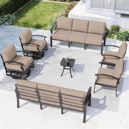ALAULM Aluminum Patio Furniture Set with 2 Swivel Chairs 10-seat Metal Outdoor Furniture Patio Sectional Sofas Patio Conversation Set w/5.1" Cushions for Patio, Backyard, Poolside-Sand