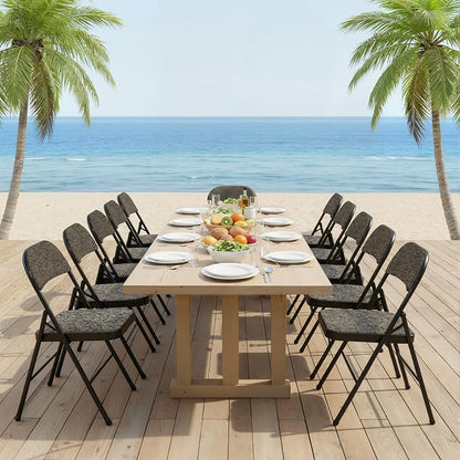 DUMOS 10 Pack Folding Chairs with Padded Cushion and Back - Fabric Stackable Portable Dining Chairs Set, for Home and Office, Conference, Wedding, Party, Patio, Garden, for Indoor Outdoor, Black Grey
