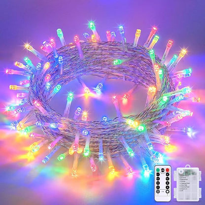JMEXSUSS Multicolor Christmas Lights Battery Operated with 8 Modes Remote | Waterproof, 33ft 100 LED Battery Christmas Lights Indoor Outdoor for Tree Home Party Room Garden Decor