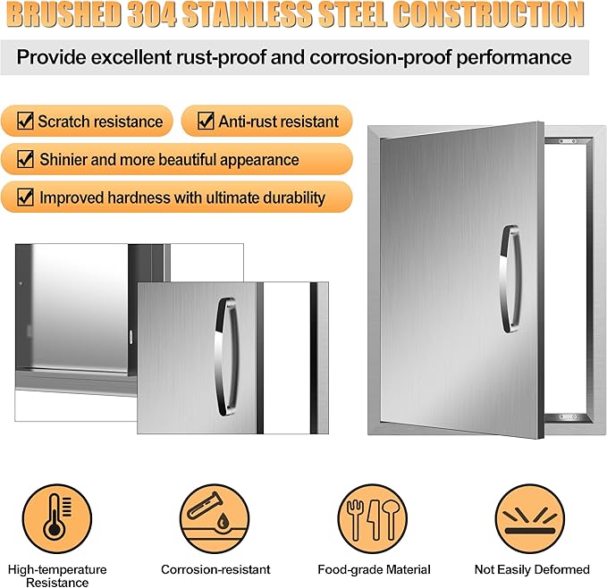 Outdoor Kitchen Doors 18W x 24H Inch, Single BBQ Access Door 304 Stainless Steel for Outdoor Kitchen Cabinet Grill Station or BBQ Island