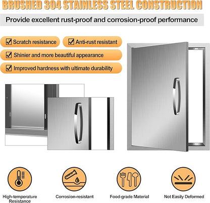 Outdoor Kitchen Doors 18W x 24H Inch, Single BBQ Access Door 304 Stainless Steel for Outdoor Kitchen Cabinet Grill Station or BBQ Island
