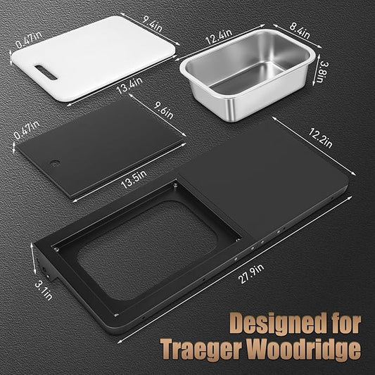 Uniflasy Folding Front Shelf for Traeger Woodridge & Woodridge Pro Elite, for Traeger Ironwood & Ironwood XL Pellet Grill 28" BBQ Prep Table with Cutting Board Grill Accessories for Traeger Smoker