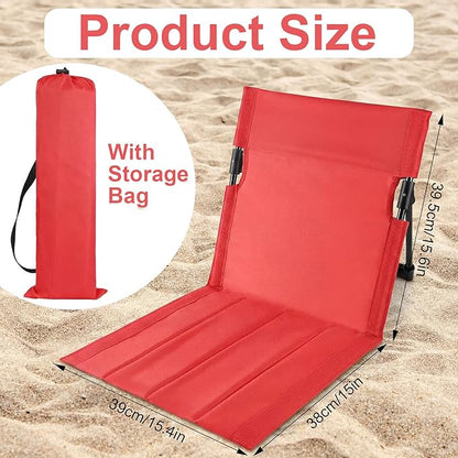 Karenhi 2 Pcs Foldable Poolside Beach Chairs for Edge of Pool Portable Beach Chairs Folding Pool Seats with Back Support Carry Bag for Adults Traveling Camping Picnic Lawn (Red)