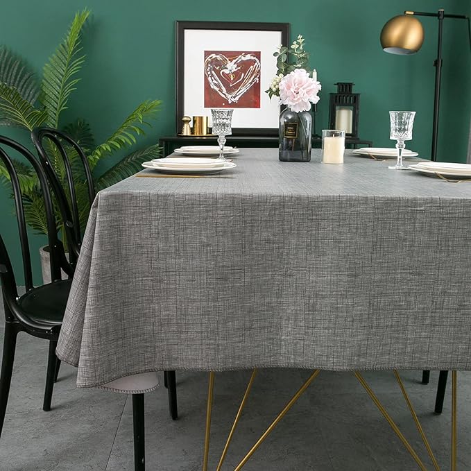 LIBERECOO Vinyl Tablecloth with Flannel Backing, Premium Gray, Waterproof, Stain-Resistant, Easy-Clean Table Cover for Dining, Kitchen, and Outdoor Use, 60" x 120" Rectangle
