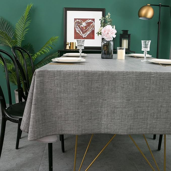 LIBERECOO Vinyl Tablecloth with Flannel Backing, Premium Gray, Waterproof, Stain-Resistant, Easy-Clean Table Cover for Dining, Kitchen, and Outdoor Use, 60" x 102" Rectangle