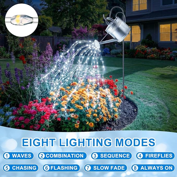 12 Pack Solar Waterfall Fairy Bunch Lights Outdoor Waterproof 9 Strand 180LEDs 8 Modes Watering Can Light (No Can) Firefly Bunch Lights for Patio Yard Garden Decorations(Cool White)
