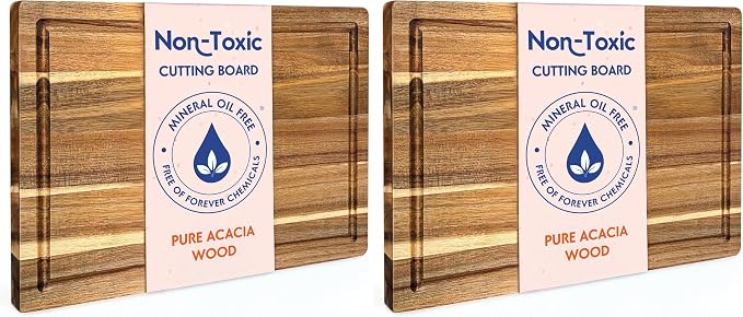 Non-Toxic Acacia Wood Cutting Board, Mineral Oil & Plastic Free, 16x11 in (Pack of 2)