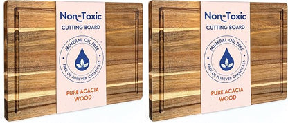 Non-Toxic Acacia Wood Cutting Board, Mineral Oil & Plastic Free, 16x11 in (Pack of 2)