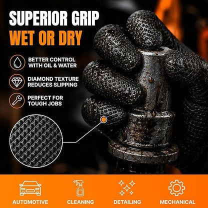 Disposable 5 & 8 Mil Black Nitrile Gloves S-XL – Heavy Duty Latex & Powder-Free – Textured, Chemical-Resistant