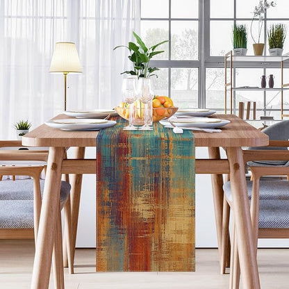 Emvency Blue and Orange Table Runner, Vintage Abstract Messy Rust Painting Dining Decor for Kitchen Coffee Table Family Dinners Holiday Parties Wedding Events Decor(13x60 inch)