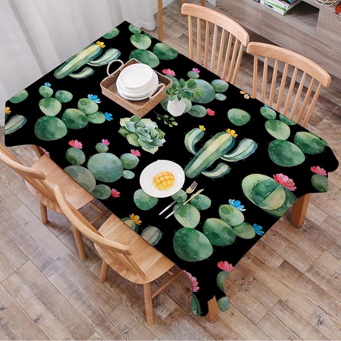 Rectangle Table Cloth,green watercolor cactus succulents Tablecloths Stain Resistance Water Repellent Washable Table Cover Decor for Home Kitchen Dining Party Patio Indoor and Outdoor 60"x 84"