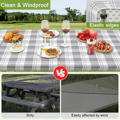 Picnic Table and Bench Cover Set, Waterproof Fitted Elastic Cloth | Portable Camping Essentials With Built-In Storage Pocket And Waterproof Fabric For Outdoor RV Or Picnic Table Use