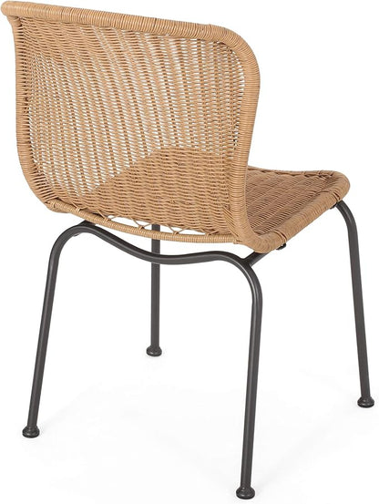 Christopher Knight Home Dinah Outdoor Wicker Dining Chair (Set of 2), Light Brown, Black