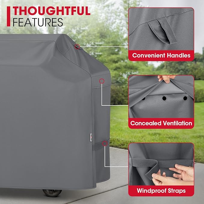 Unicook 50 Inch Grill Cover for 48 Inch Outdoor Grill, Heavy Duty Waterproof BBQ Cover Compatible with Weber Spirit 200 Series, Fade Resiatnt Gas Barbecue Protector, All Weather Protection, Grey