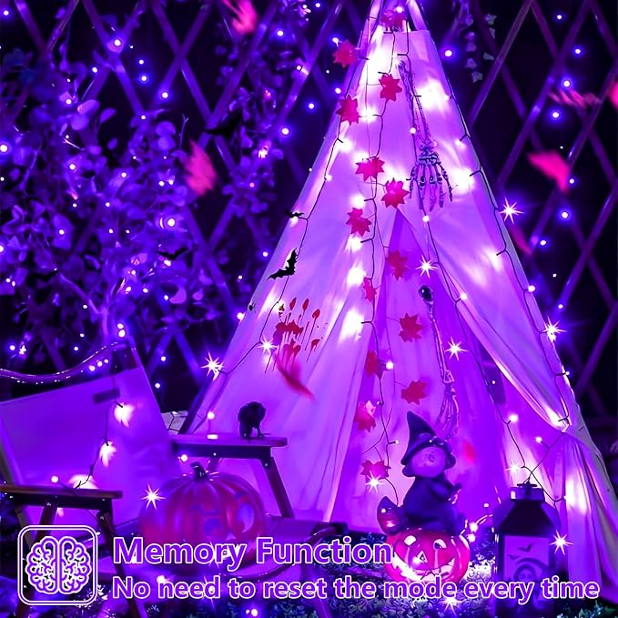 YEGUO 2 Pack Purple Solar Halloween Lights, Each 33ft 100 LED Solar String Lights Outdoor Waterproof, 8 Modes Solar Christmas Lights Outdoor for Bedroom Patio Garden Halloween Party Decor