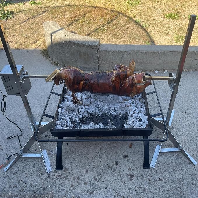 Electric BBQ Rotisserie Grill Kit, 46 Inch 132LBS Capacity, Automatic 50W Motor Height Adjustable Universal Roaster Stand, Stainless Steel Spit Kit, Roaster for Pig Lamb Goat