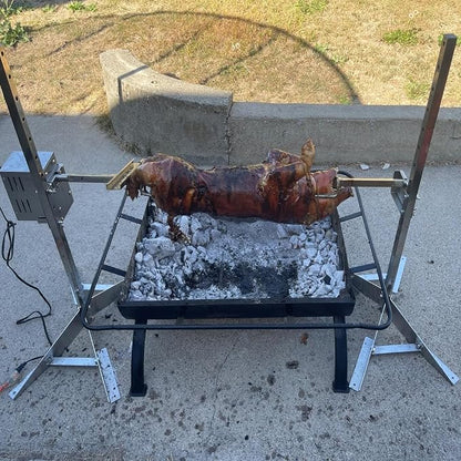 Electric BBQ Rotisserie Grill Kit, 46 Inch 132LBS Capacity, Automatic 50W Motor Height Adjustable Universal Roaster Stand, Stainless Steel Spit Kit, Roaster for Pig Lamb Goat