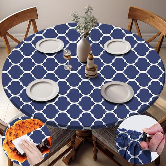 opstellen Fitted Round Tableclothes Drawstring Water Proof Table Cloth Polyester Indoor Outdoor Circular Covers for 45-54in Table Household Organization Gifts Patio Picnic Camping Festival Gadgets