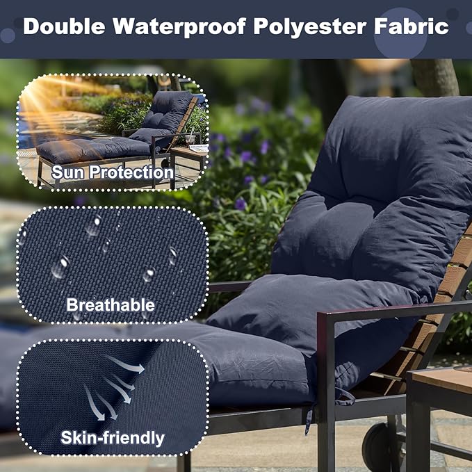Outdoor Lounge Chair Cushions, 74.4 x 22 x 4.7 Inches Waterproof Fade Resistant Patio Cushion for Chaise Lounger