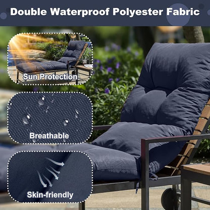 Outdoor Lounge Chair Cushions, 74.4 x 22 x 4.7 Inches Waterproof Fade Resistant Patio Cushion for Chaise Lounger