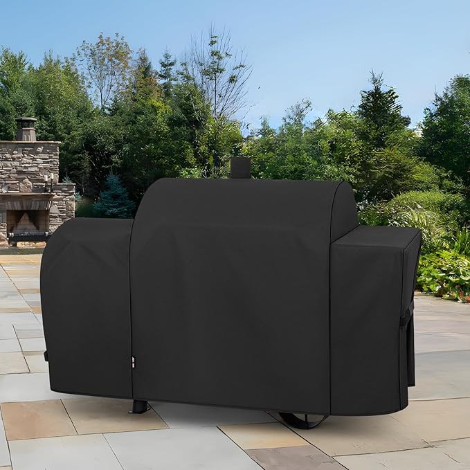 Unicook Heavy Duty Waterproof Offset Smoker Cover, Compatible with Oklahoma Joe's Longhorn Combo Grill, Outdoor Fade Resistant Charcoal/Smoker/Gas Combo BBQ Grill Cover, Black