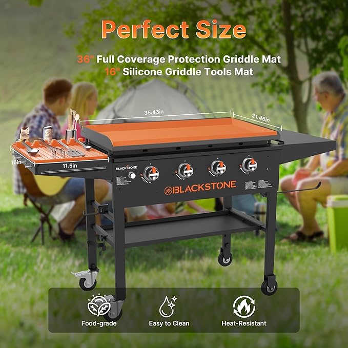36" Silicone Griddle Cover for Blackstone and 16" Griddle Tools Mat for Blackstone,Food Grade Silicone Mat |Thick & Heavy-Duty Full Wrap-Around Protection | Anti-Dirt & Rust (36 inches + 16 inches)