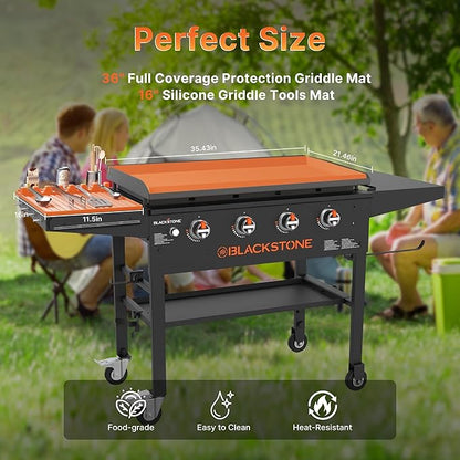 36" Silicone Griddle Cover for Blackstone and 16" Griddle Tools Mat for Blackstone,Food Grade Silicone Mat |Thick & Heavy-Duty Full Wrap-Around Protection | Anti-Dirt & Rust (36 inches + 16 inches)