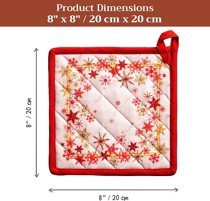 Maison d' Hermine Pot Holders 100% Cotton Potholders (8" x 8", Pack of 1) | Heat Resistant Hot Pads with Loop BBQ Cooking Baking Hotel Kitchen Handling Hot Pans Thanksgiving Christmas - Crystal Star