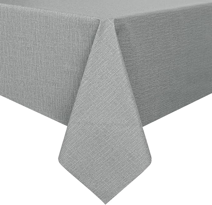 Romanstile 100% Waterproof PVC Tablecloth, Rectangle Oil Spill Proof Stain Resistant Vinyl Table Cloth, Wipe Clean Plastic Table Covers for Kitchen/Dining/Parties - 60 x 102 Inch, Light Grey