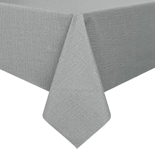 Romanstile 100% Waterproof PVC Tablecloth, Rectangle Oil Spill Proof Stain Resistant Vinyl Table Cloth, Wipe Clean Plastic Table Covers for Kitchen/Dining/Parties - 60 x 120 Inch, Light Grey