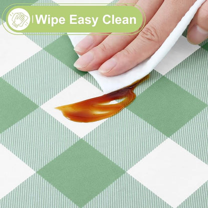 Smiry Picnic Table Cloth, Vinyl Tablecloths with Flannel Backing, 60"x60" | Waterproof Square Table Cloth, Wipeable Buffalo Plaid Table Cover for Indoor and Outdoor (Sage Green & White)