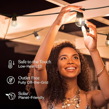 Brightech Ambience Pro Solar Powered Outdoor String Lights - 27 Ft Commercial Grade Waterproof Patio Lights with Edison Globes, Shatterproof LED String Lights for Patio - 12 Bulbs, 1W, Soft White