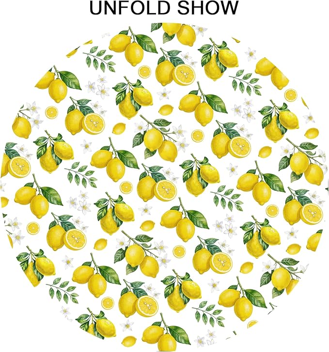 Sweetshow Yellow Lemon Table Cloth Round Fruit Tree Branches Leaves Flowers Bloom Bright Summer Tablecloth 70 Inch Decor Washable Stain and Wrinkle Spring Round Table Cover for Dining Picnic