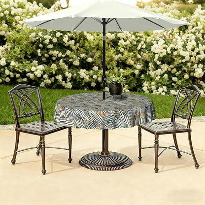 LVTXIII Round Outdoor Tablecloth with Umbrella Hole and Zipper, Water-Repellent 60 Inch Patio Table Cover for Bistro, Garden, Patio & Picnic, Cabana Shells