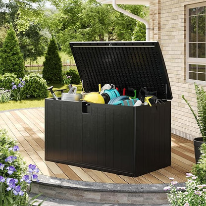 Garvee 130 gal Deck Box, Lockable Outdoor Storage Box with Lid, All-Weather Outdoor Storage Bin with Side Handles for Patio Furniture, Pool Accessories, Gardening Tool, Black