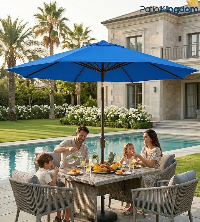 PatioKingdom 9FT Patio Outdoor Umbrella-UPF 50+ Sun Shade with Wind Vent, Push-Button Tilt & Smooth Crank Lift, Rust-Resistant Fiberglass Frame for Garden, Backyard,Yard (Royal Blue)