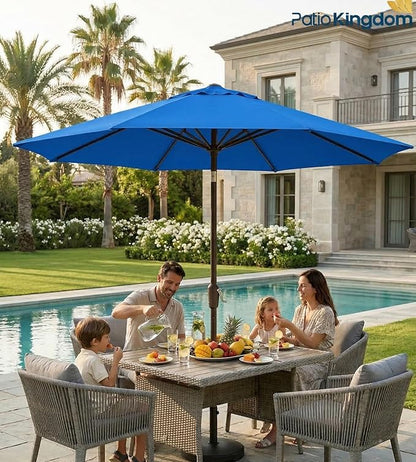 PatioKingdom 9FT Patio Outdoor Umbrella-UPF 50+ Sun Shade with Wind Vent, Push-Button Tilt & Smooth Crank Lift, Rust-Resistant Fiberglass Frame for Garden, Backyard,Yard (Royal Blue)