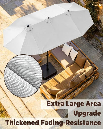 GDPFN 15FT Large Patio Umbrella with Base Included, Outdoor Deck Standing Umbrella with Crank Handle, Double-Side Rectangular Pool Umbrella for Outside, Market, Patio, Light Gray