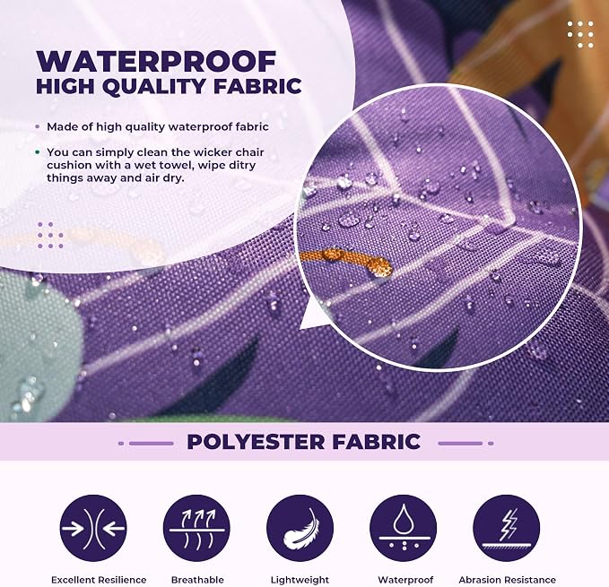 DANGHOOGY Wicker Chair Cushions, Waterproof Outdoor Loveseat Cushions for Patio Furniture, Tufted Wicker Furniture Cushions, 1 Loveseat and 2 U-Shaped Cushions (Purple Flower)