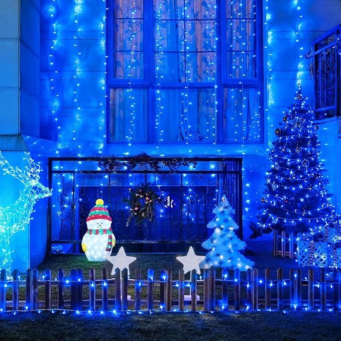 33FT 100 LED Blue Christmas Lights,16 Modes Connectable Fairy String Lights, Plug in Indoor Outdoor Blue Lights for Xmas Tree, Party, Garden, Hanukkah, Independence Day Patriotic Patio Decor
