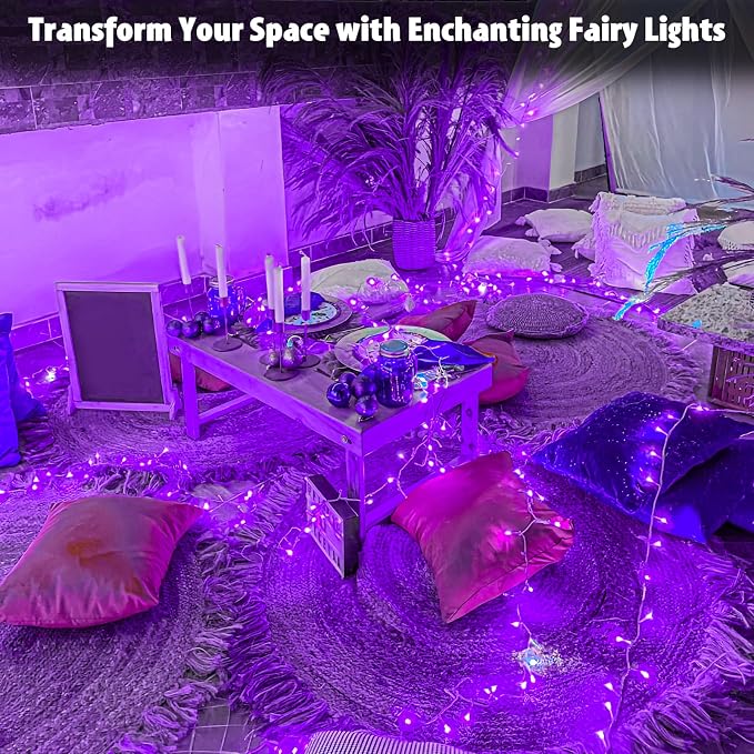 cshare String Lights Outdoor Waterproof 9.8ft 30 LED, Purple Fairy Lights Battery Operated with Timer Clear Wire for Indoor & Outdoor Christmas Halloween Decorations Garland Party Garden