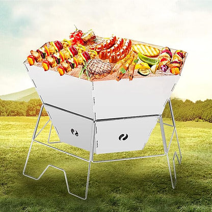Charcoal Grill Outdoor Stainless Steel Folding Charcoal BBQ Grill Make Lightweight Steel Mesh Grill Camping Grill for Outdoor Camping Cooking Backpacking Party Camping Grill