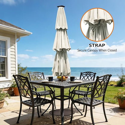 EliteShade USA 10-Year-Non-Fading 10ft 3-Tier Market Patio Umbrella, Commercial Table Umbrella with 80 Solar LED Lights, Crank Open, Windproof & UPF 50+ UV Protection for Garden, Deck, Pool, Backyard, No Tilt, White