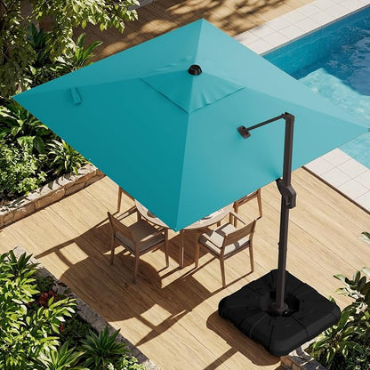 10x10FT Cantilever Outdoor Umbrella, 360° Rotating Large Offset Square Patio Umbrella, Ideal for Garden Backyard Deck Courtyard, Turquoise