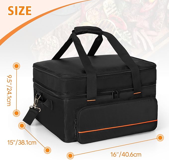 samdew Double-layer Grill Carrying Bag, Grill Cover Compatible with Ninja GR101 Sizzle Smokeless Indoor Grill & Griddle, Padded Grill Storage Case for Grill Plate & Accessories Tools, Bag Only